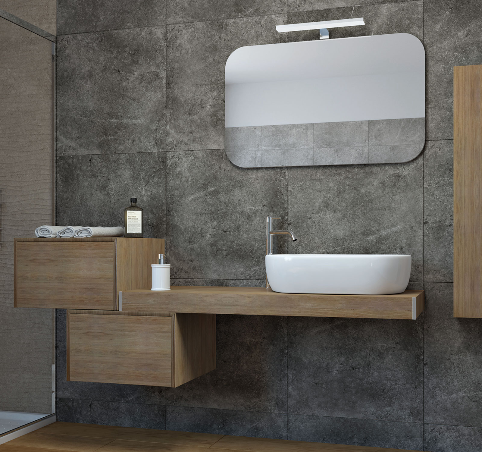 mobile bagno con vano portalavatrice in noce/mandorla - BENIGNIMOBILI SRL